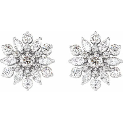 Brightly Shining Diamond Cluster Ice Crystal Earrings