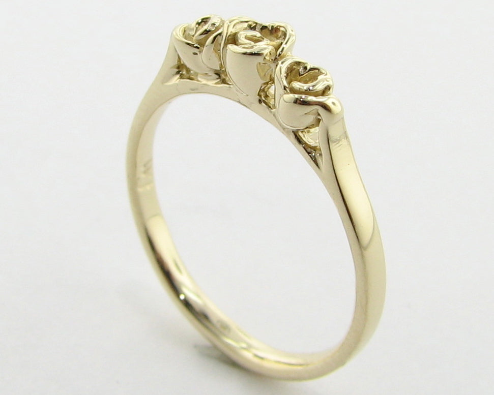 Yellow Gold Band, Three Dainty Roses