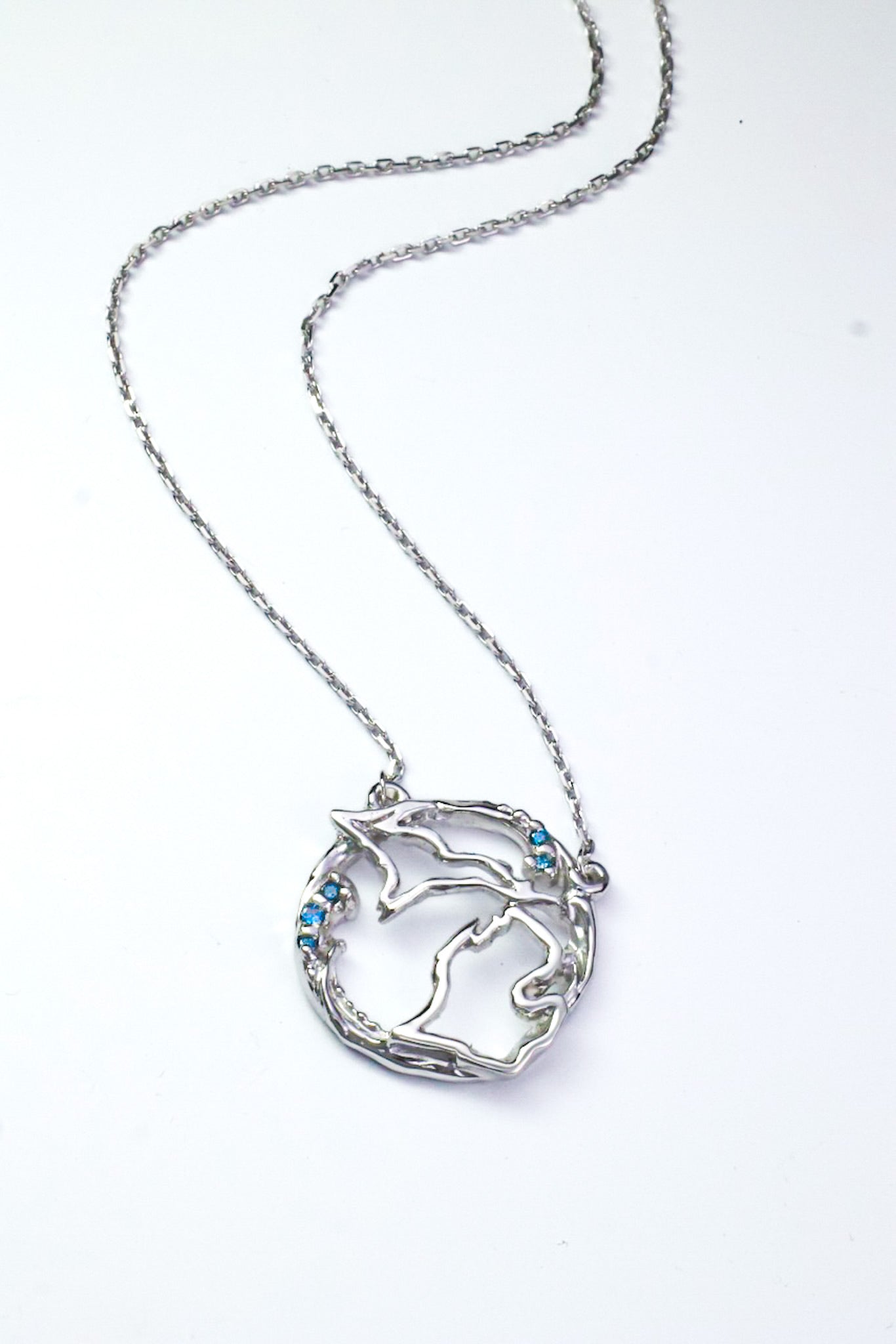 Shimmering Blue Diamond Hand Crafted Michigan Necklace