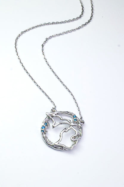 Shimmering Blue Diamond Hand Crafted Michigan Necklace