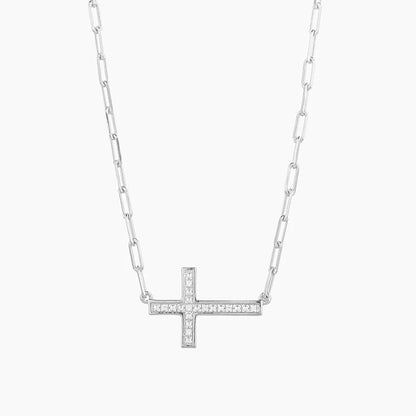 Silver Keep The Faith! Cross Pendant Necklace