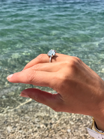 Raw Aquamarine Silver Ring, Glacier