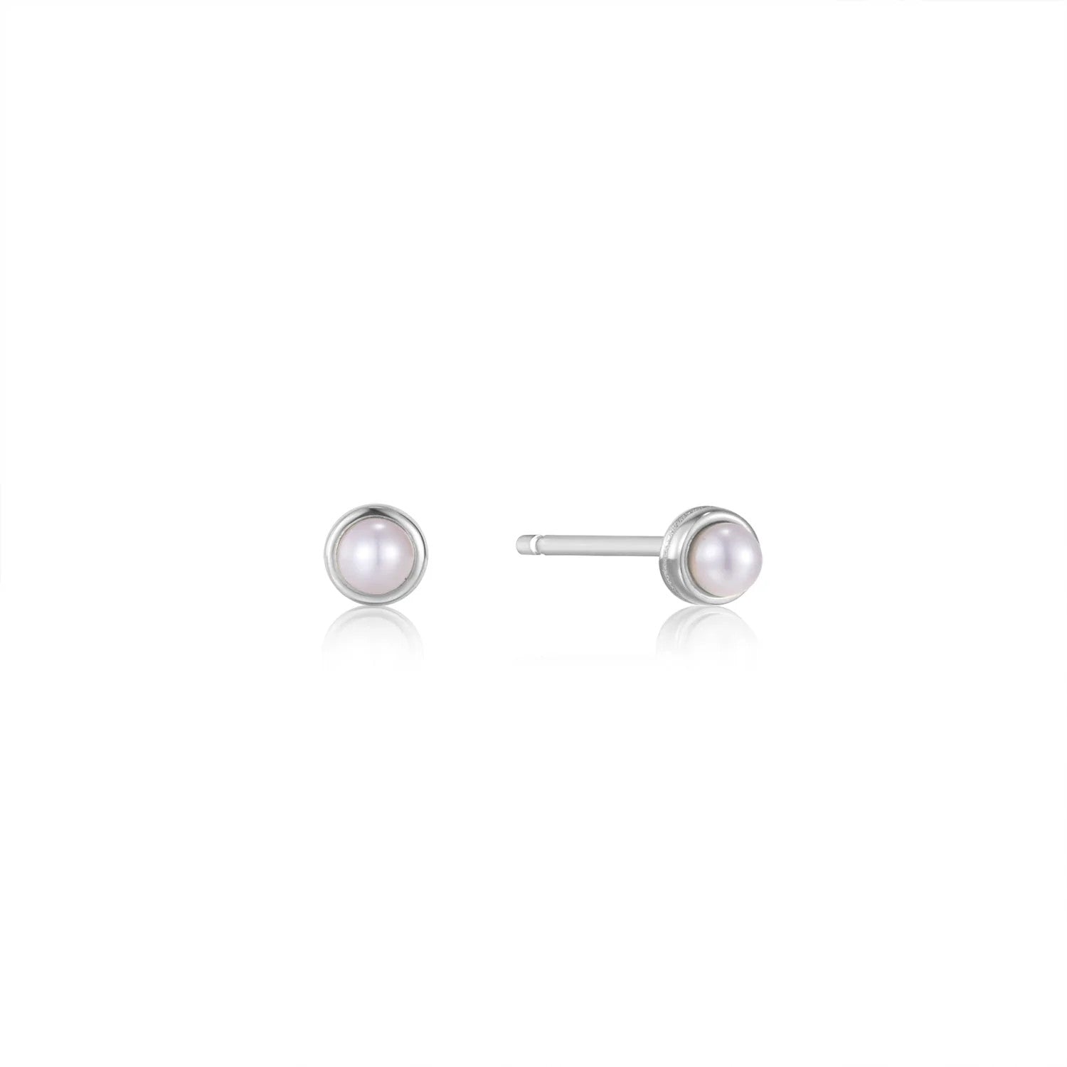 Silver Pearl Cabochon Stud Earrings