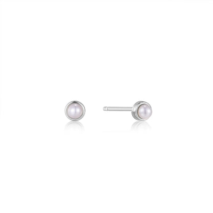 Silver Pearl Cabochon Stud Earrings