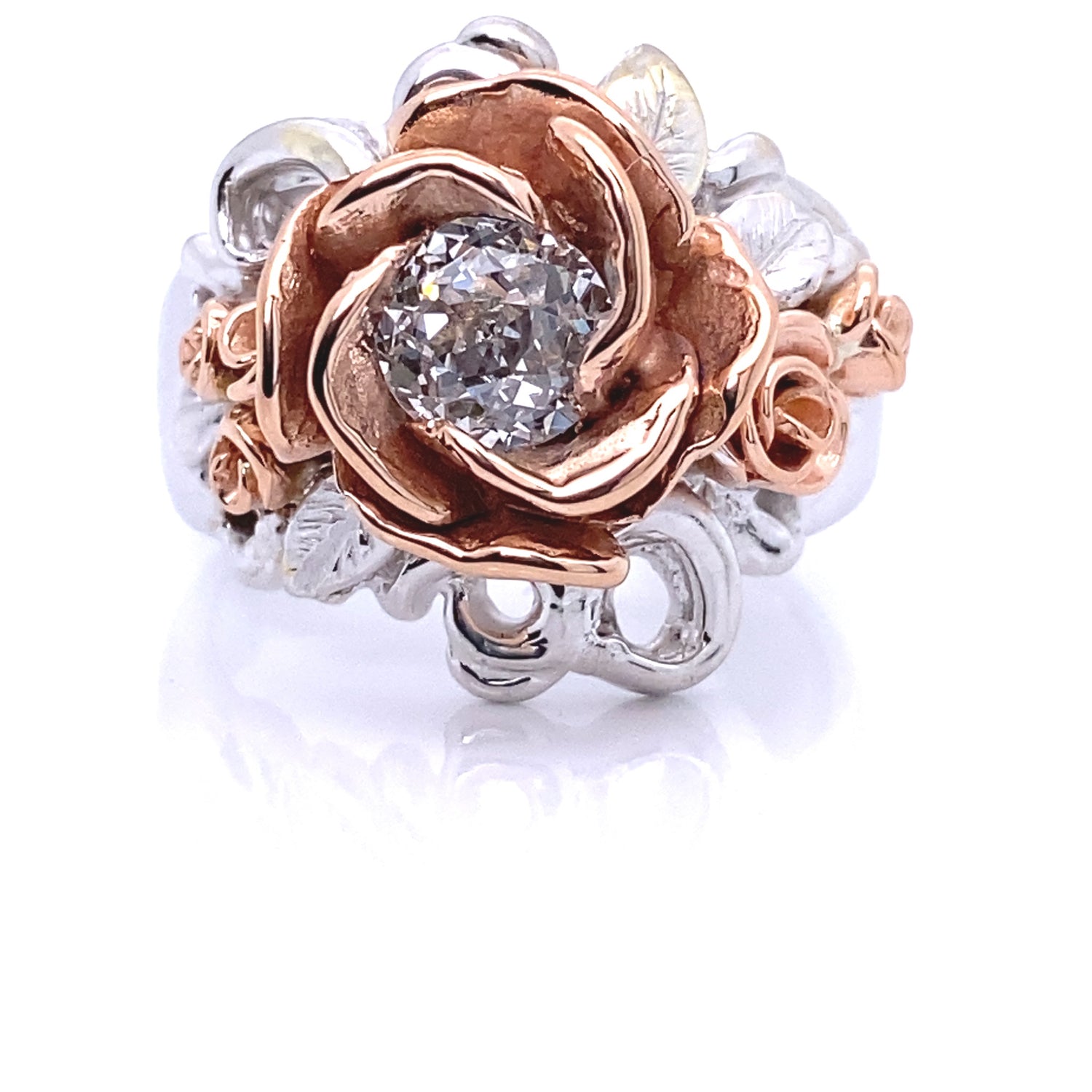 Antique Diamond Rainstorm Roses Two-tone Gold Ring