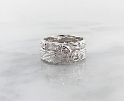 Silver Diamond Ring, Birch Engagement Set