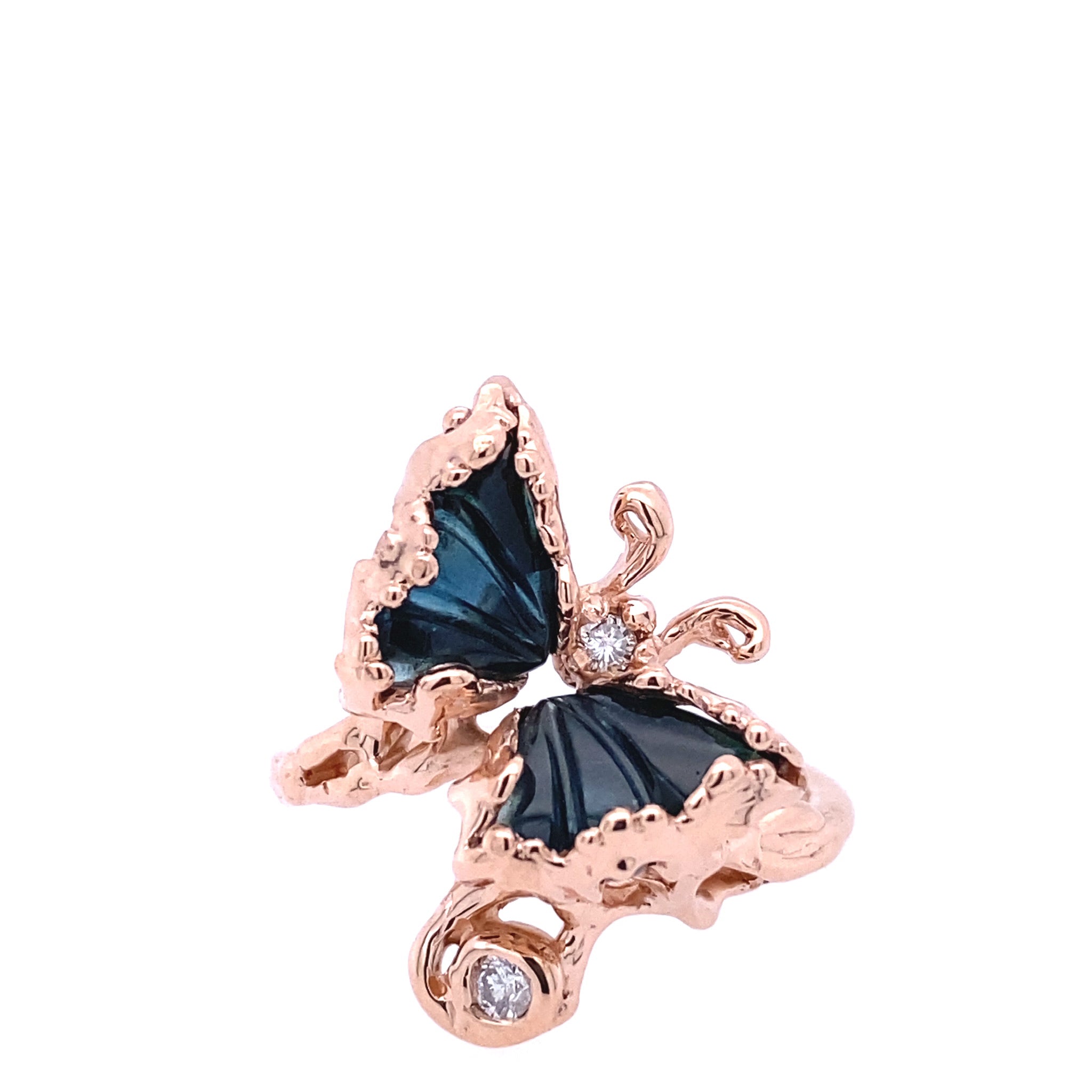 Just Winging It Blue Tourmaline Butterfly Ring in 14k Rose gold