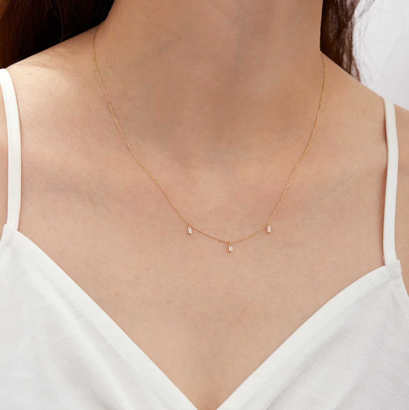 MARINA | Floating Triple Baguette White Sapphire Necklace