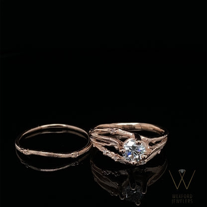 Rose Gold Wedding Ring Set, Cherry Blossom