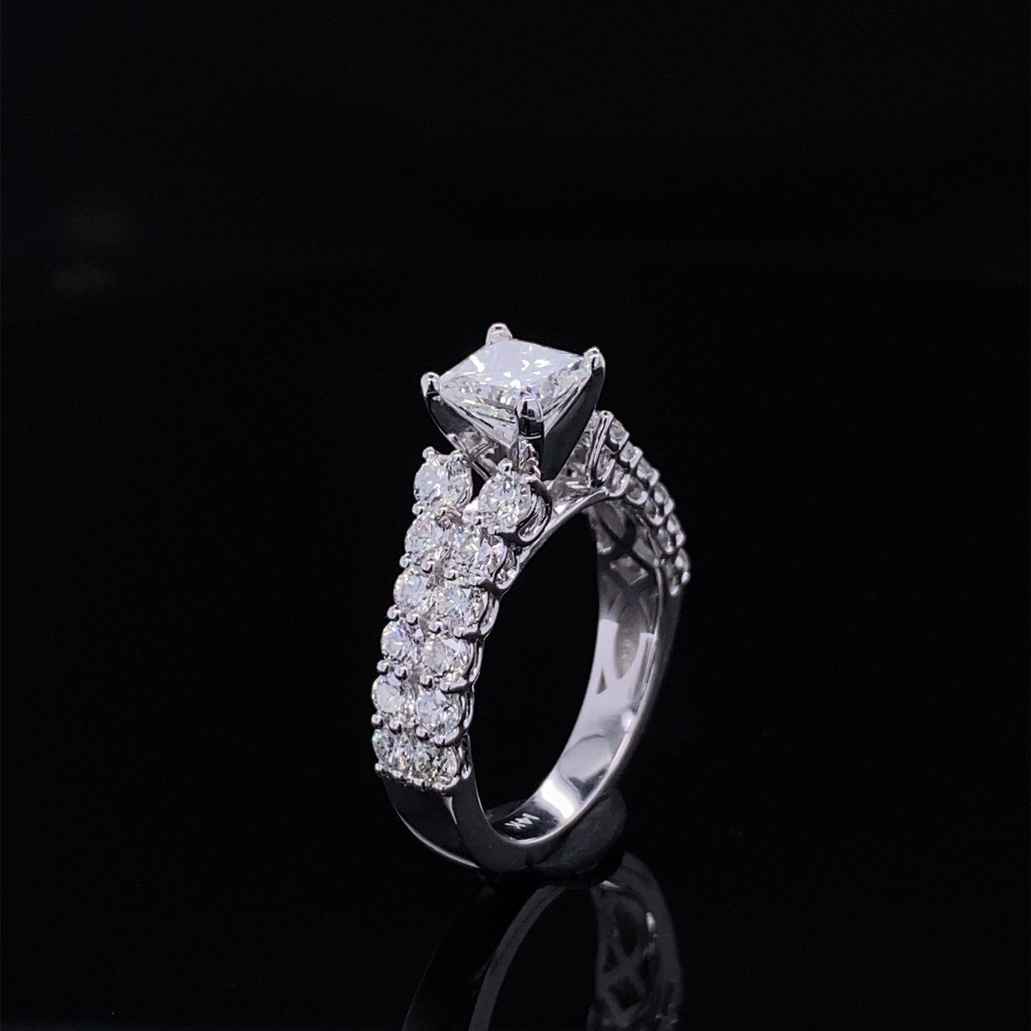 Double Row Princess Cut Diamond Cathedral Ring