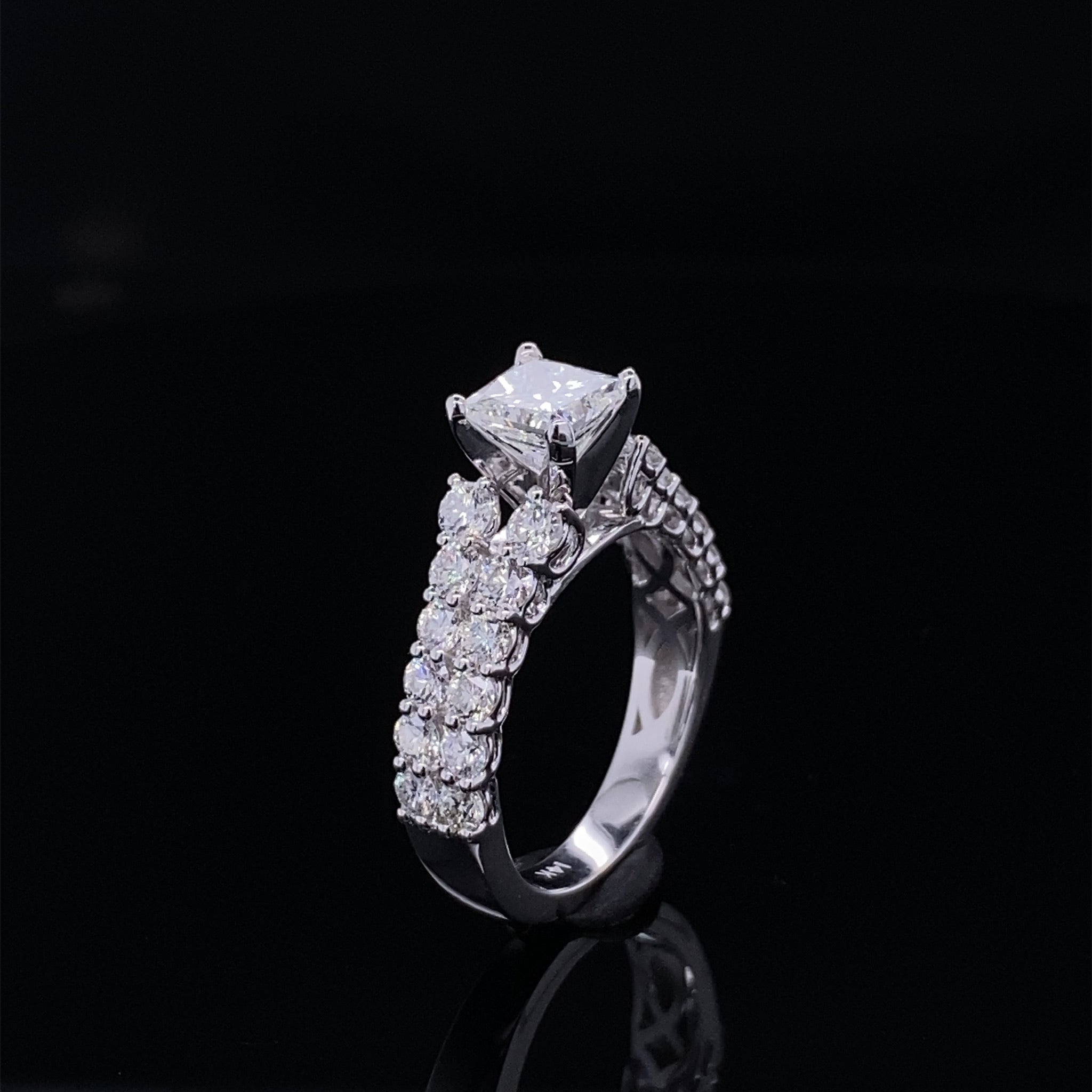 Double Row Princess Cut Diamond Cathedral Ring