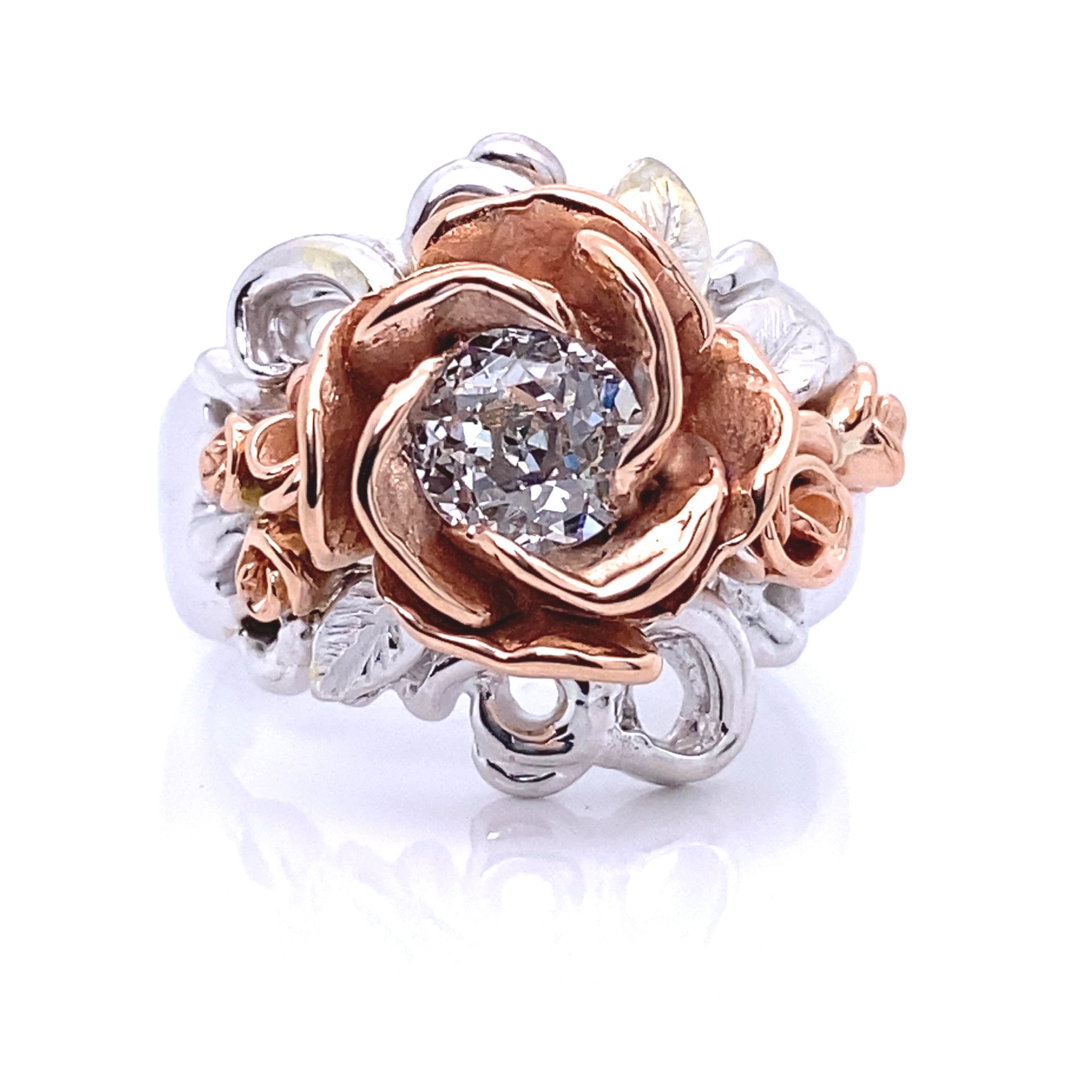 Antique Diamond Rainstorm Roses Two-tone Gold Ring