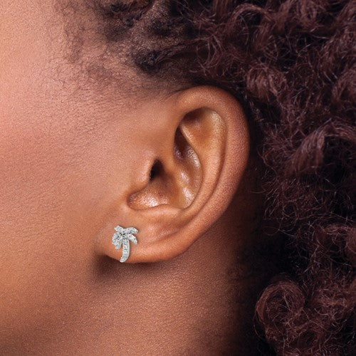 Silver CZ Palm Tree Earrings