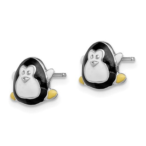 Sterling Silver Madi K Enameled Penguin Post Earrings