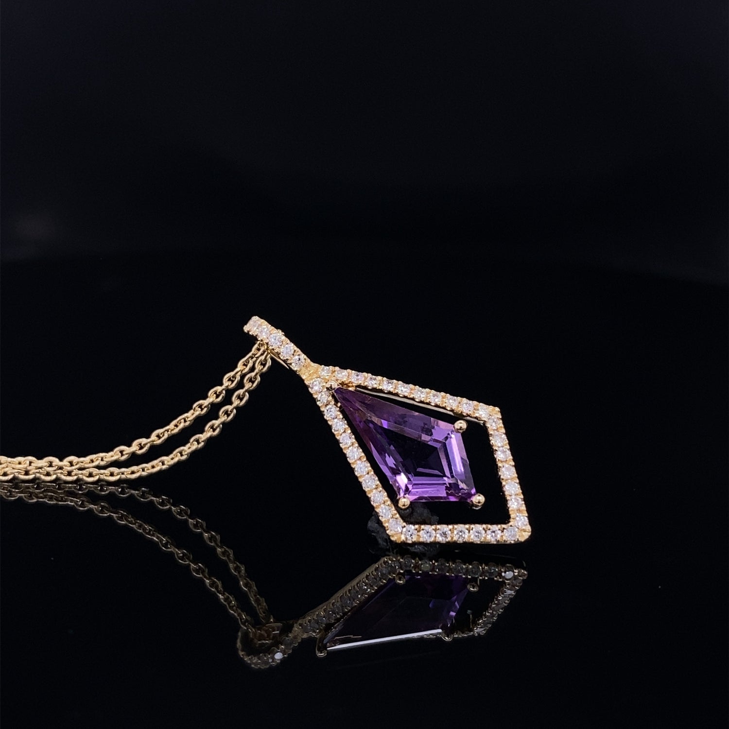 Kite Floating Amethyst Diamond Halo Gold Pendant