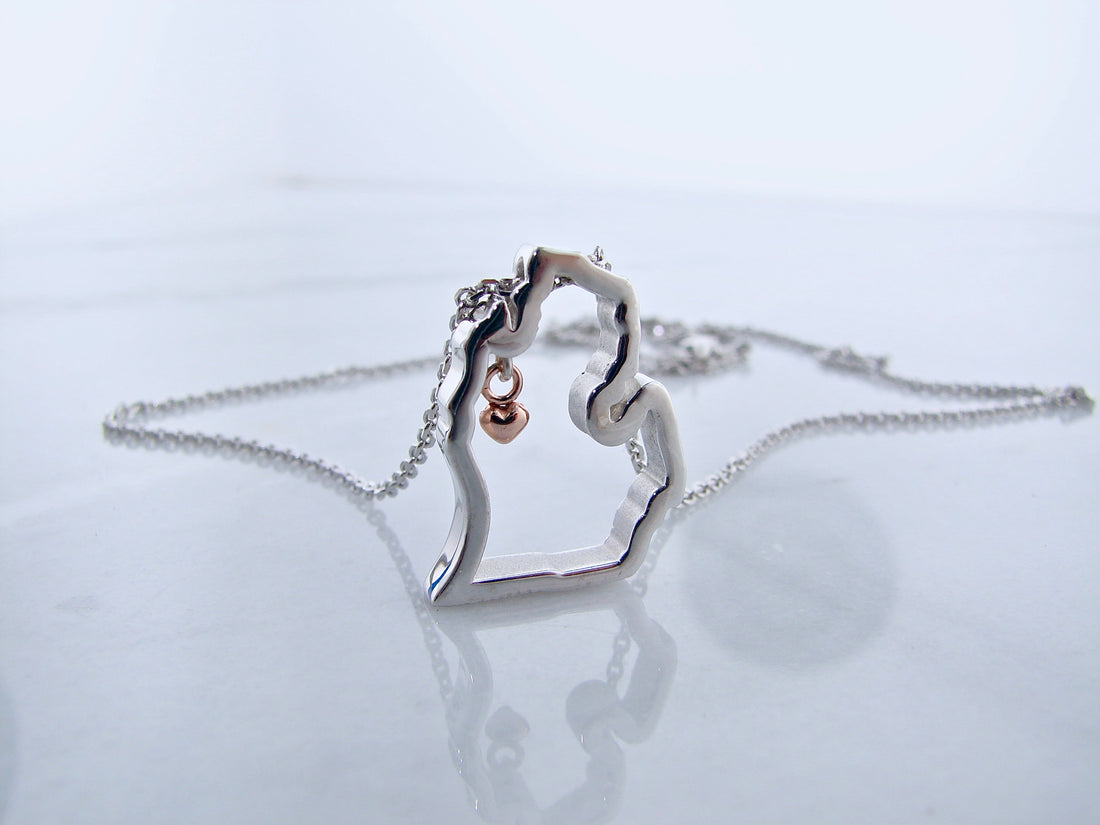 Silver Rose Gold Michigan Necklace, Mitten Love