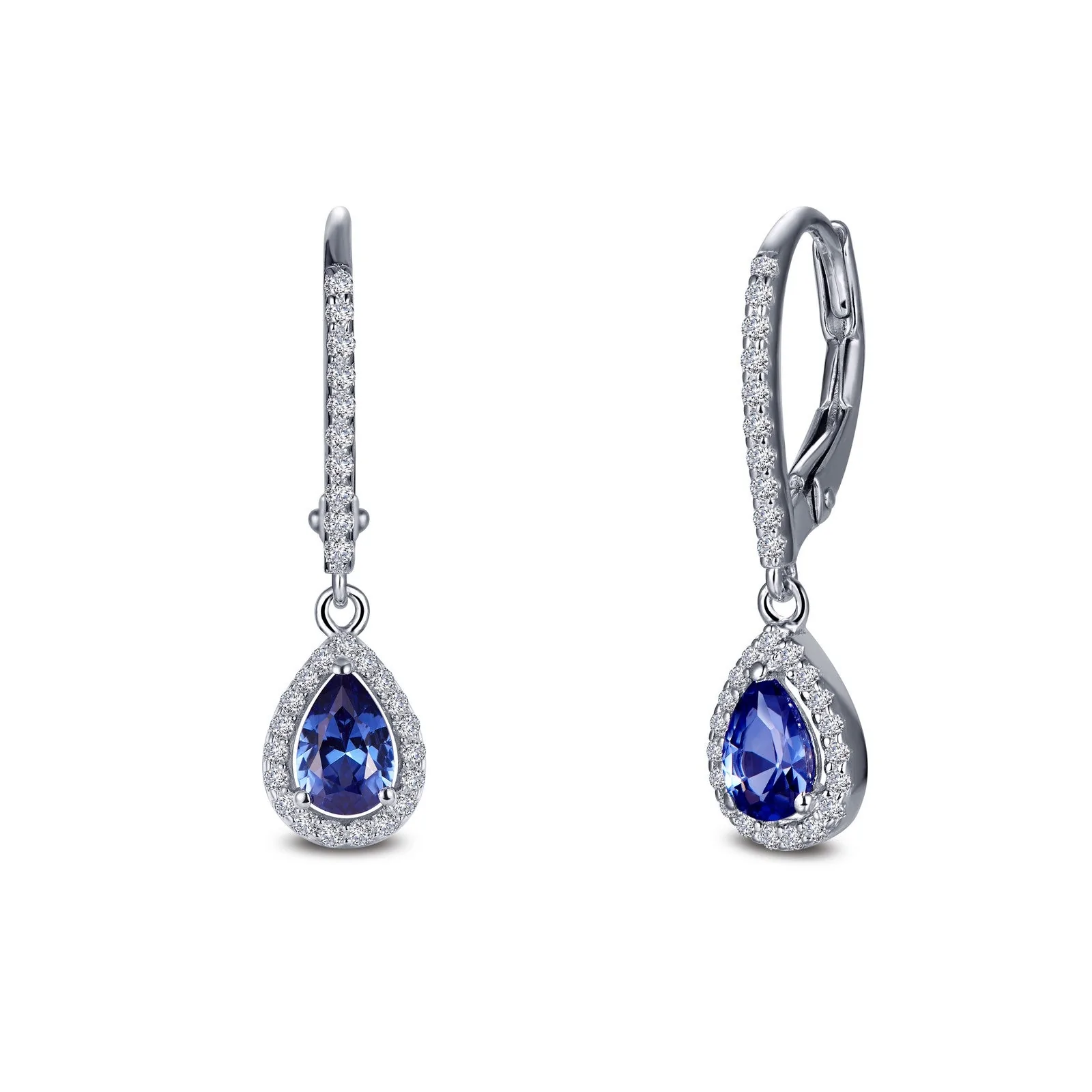 Leverback Created Tanzanite Halo Drop Earrings