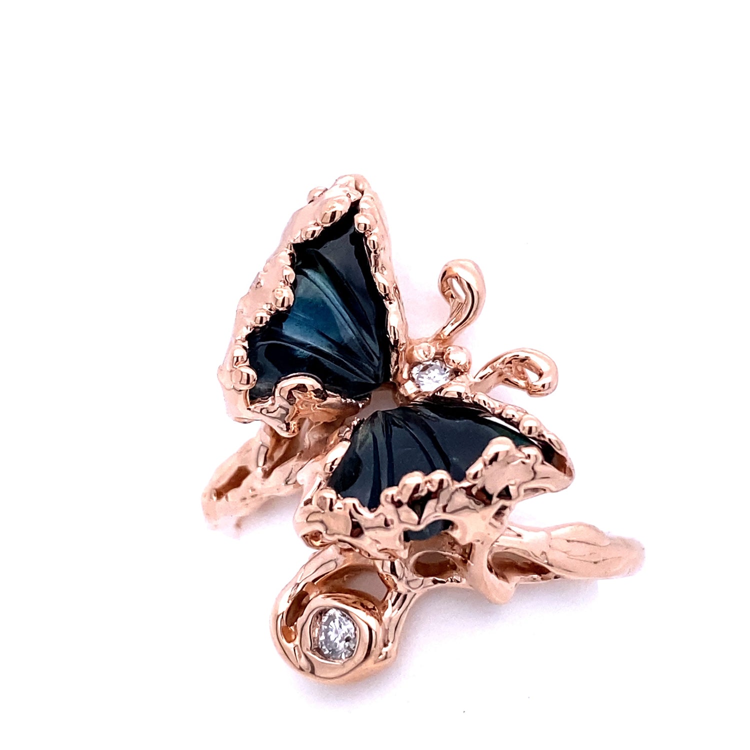 Just Winging It Blue Tourmaline Butterfly Ring in 14k Rose gold