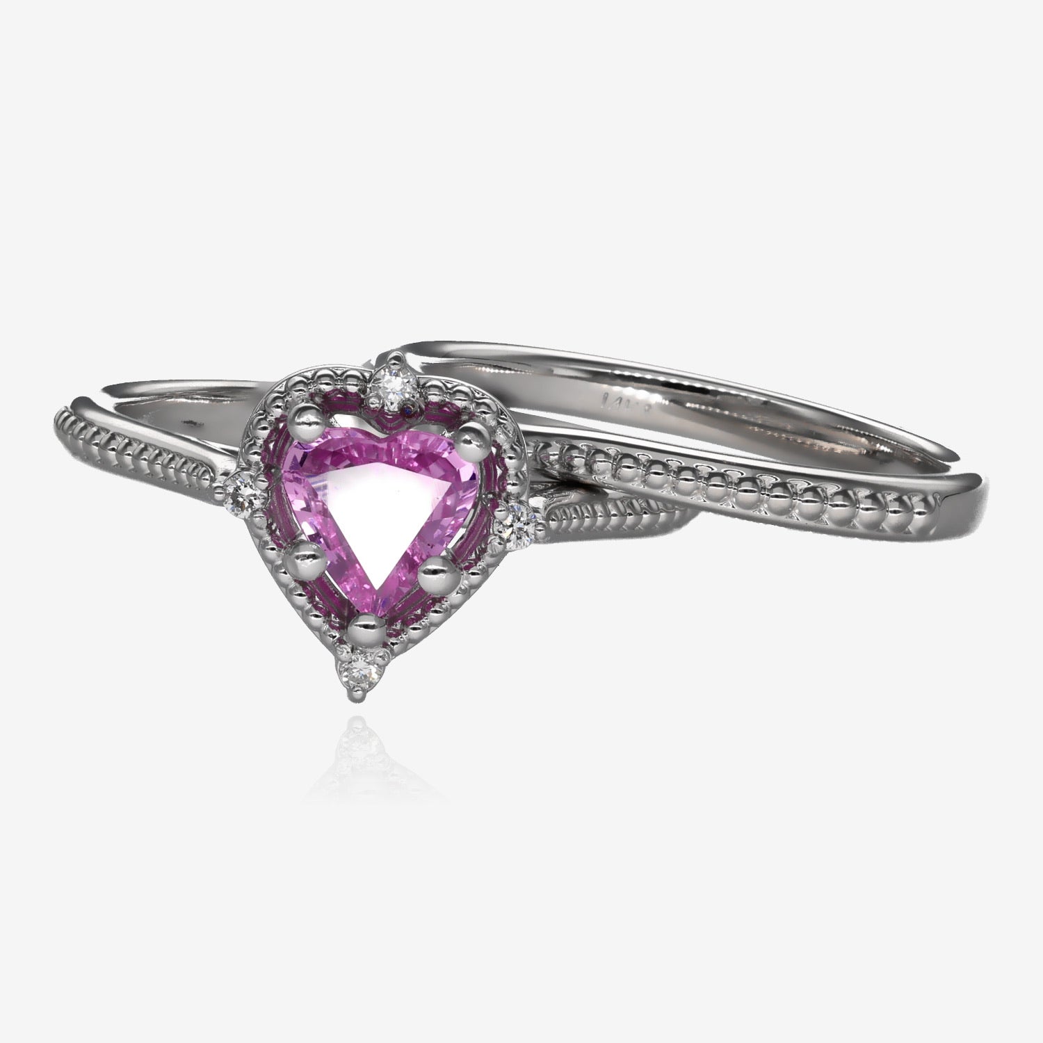 Sleeping Beauty Pink Sapphire Wedding Set 14k White Gold