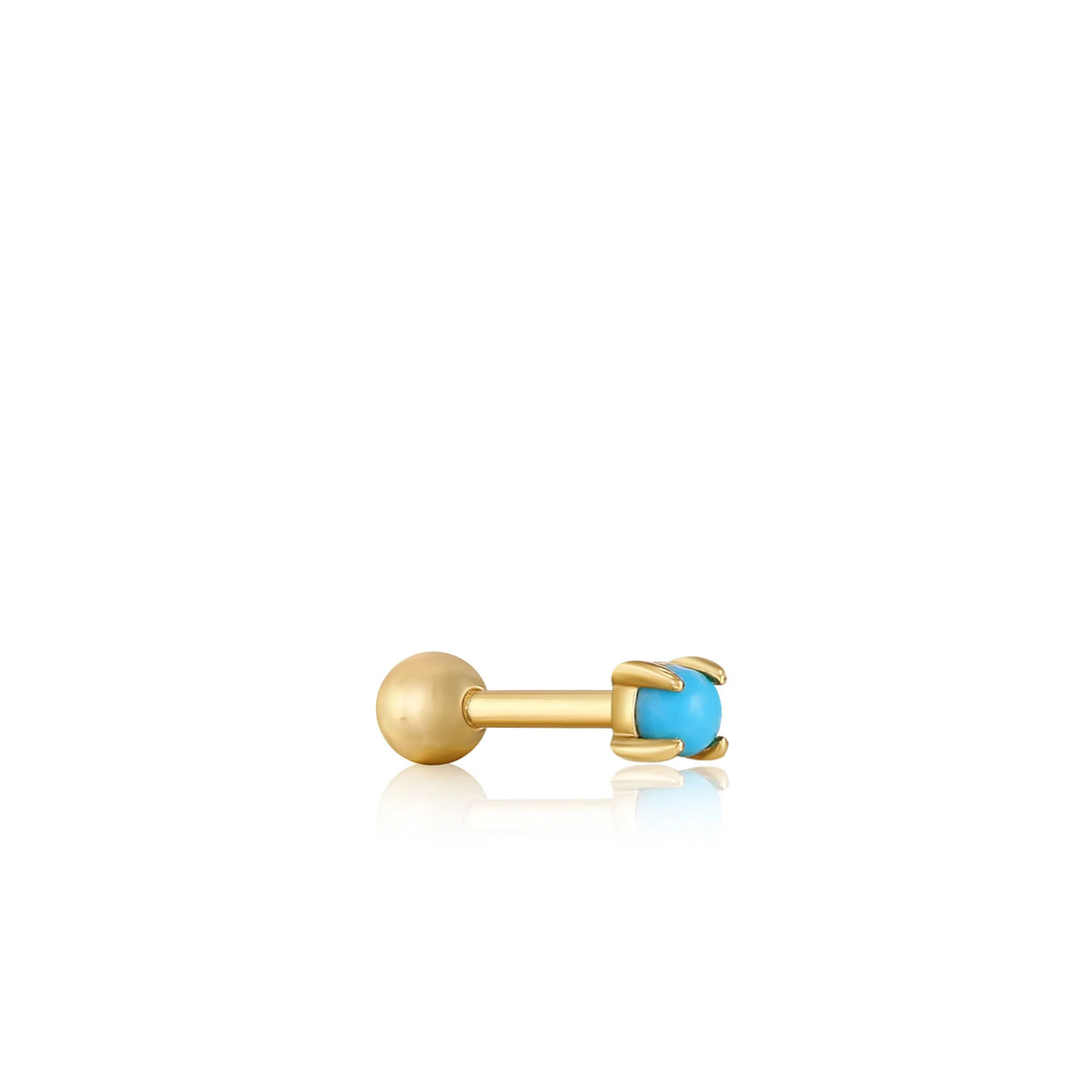 GOLD TURQUOISE CABOCHON BARBELL SINGLE EARRING