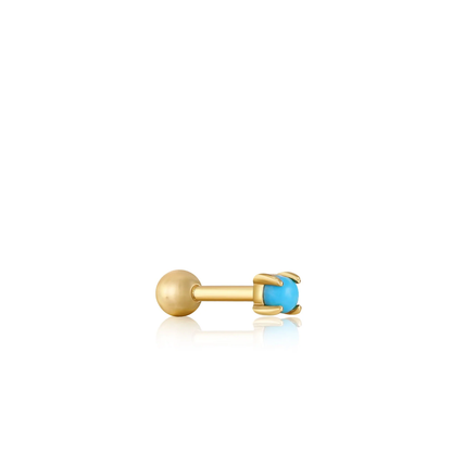 GOLD TURQUOISE CABOCHON BARBELL SINGLE EARRING