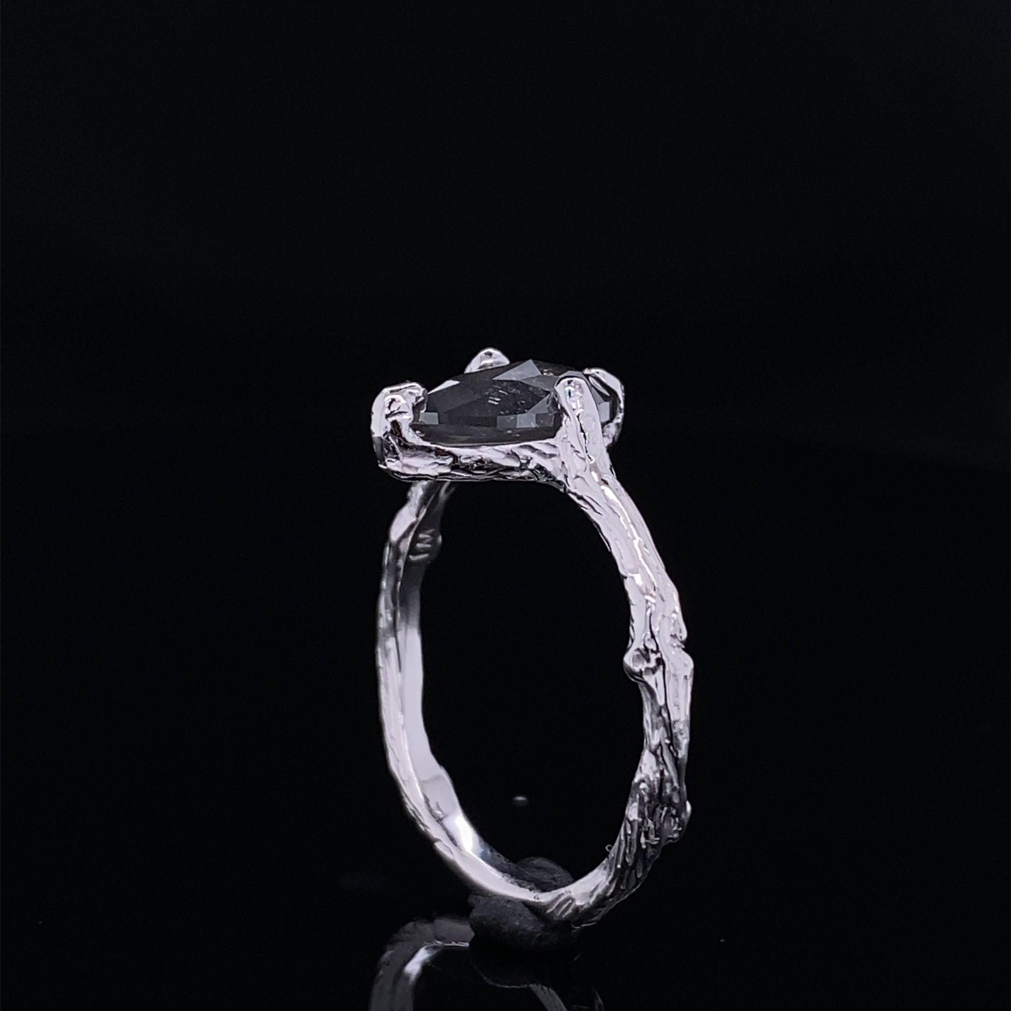 Glittering Tear Drop Grey Pepper Diamond Ring