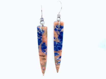 Orange Sodalite Dagger Silver Earrings