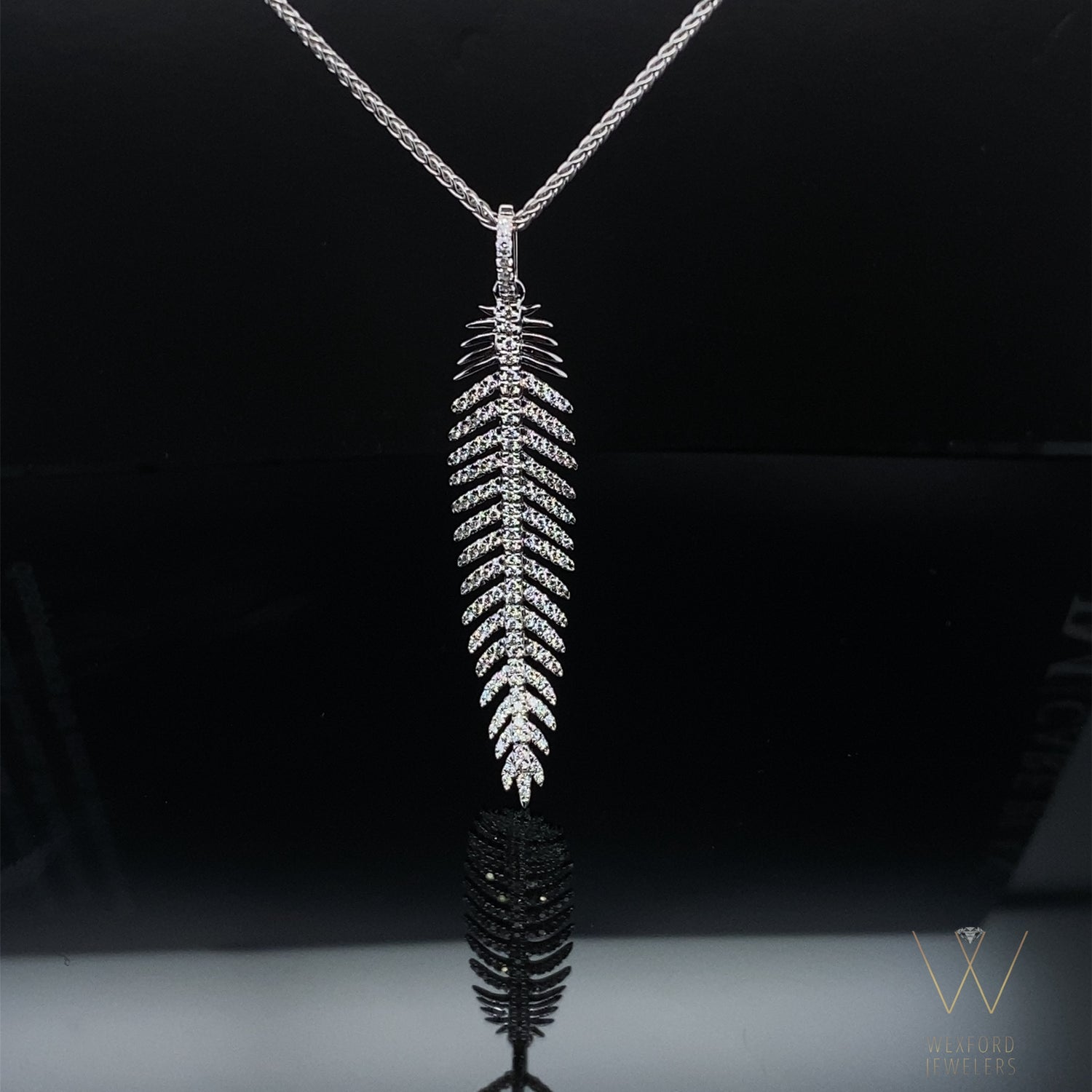 .41CT Magnificent Flex Feather Pendant 18K White Gold and Chain