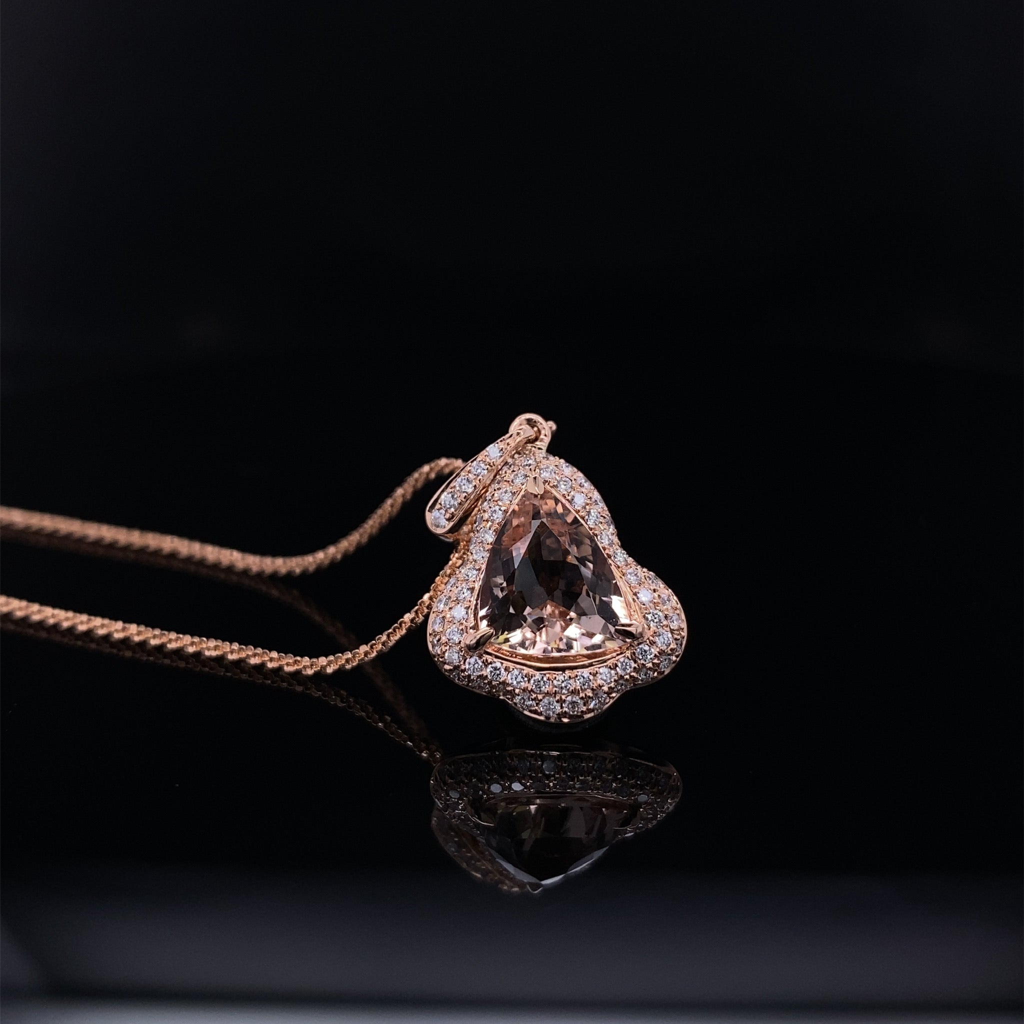 Blushing Morganite Rose Gold Diamond Trillion Pendant