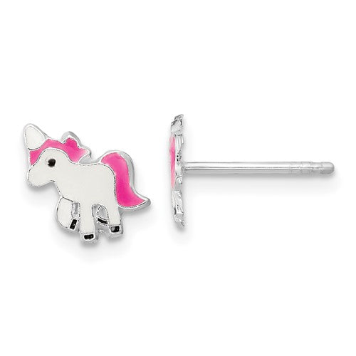 Silver Enamel Unicorn Earrings