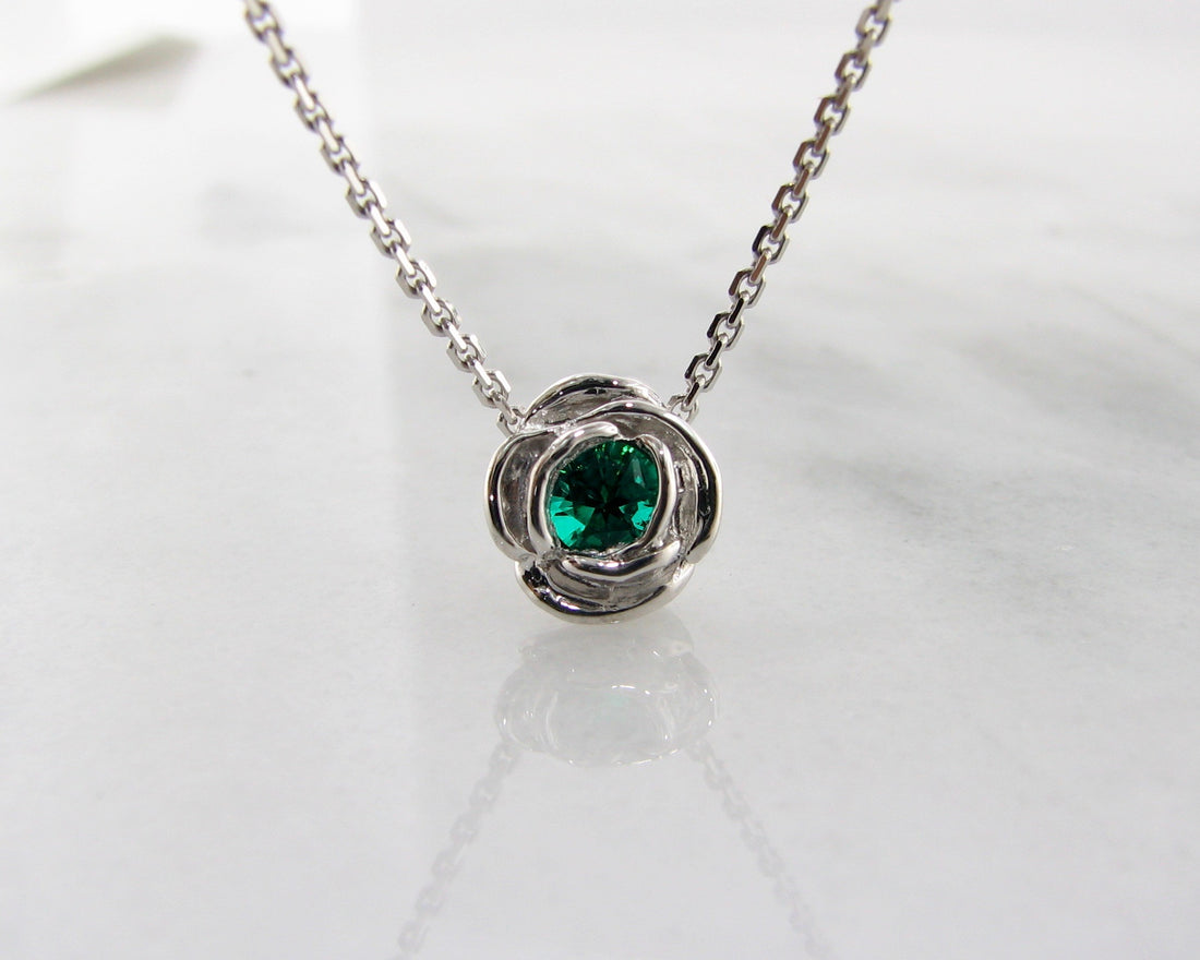 Silver Emerald May Birthstone Necklace, Rose Slider