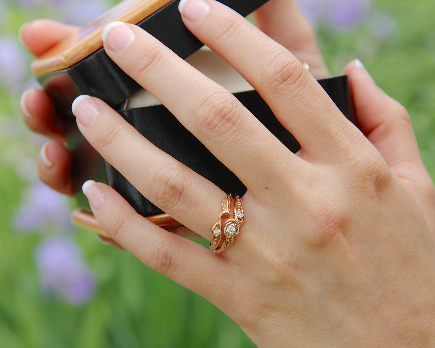 Rose Gold Moissanite Tea Rose Wedding Set