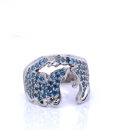 Magnificent Blue Diamond Pave Michigan Coastal Ring