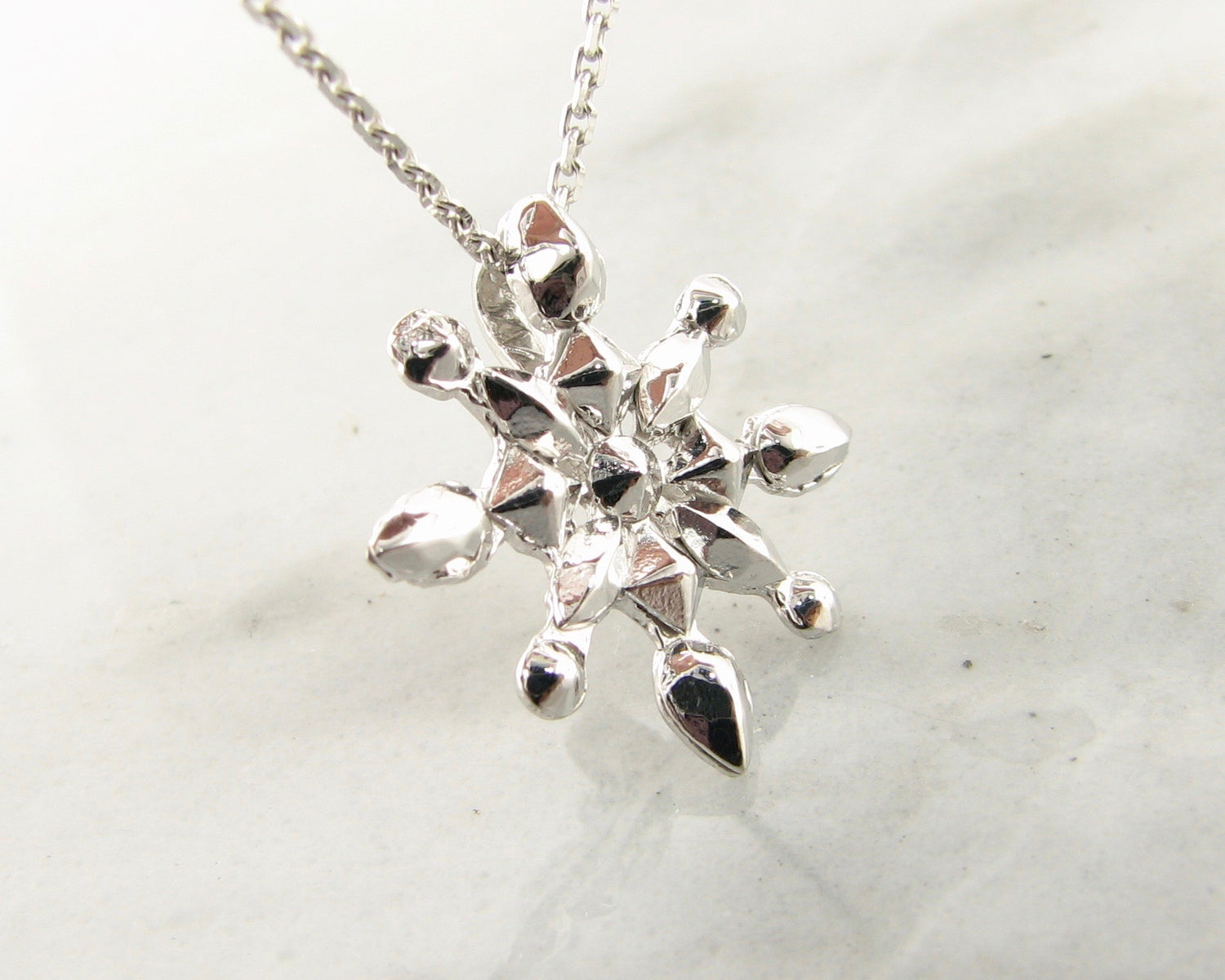 Silver Snowflake Necklace, Faceted