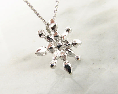 Silver Snowflake Necklace, Faceted