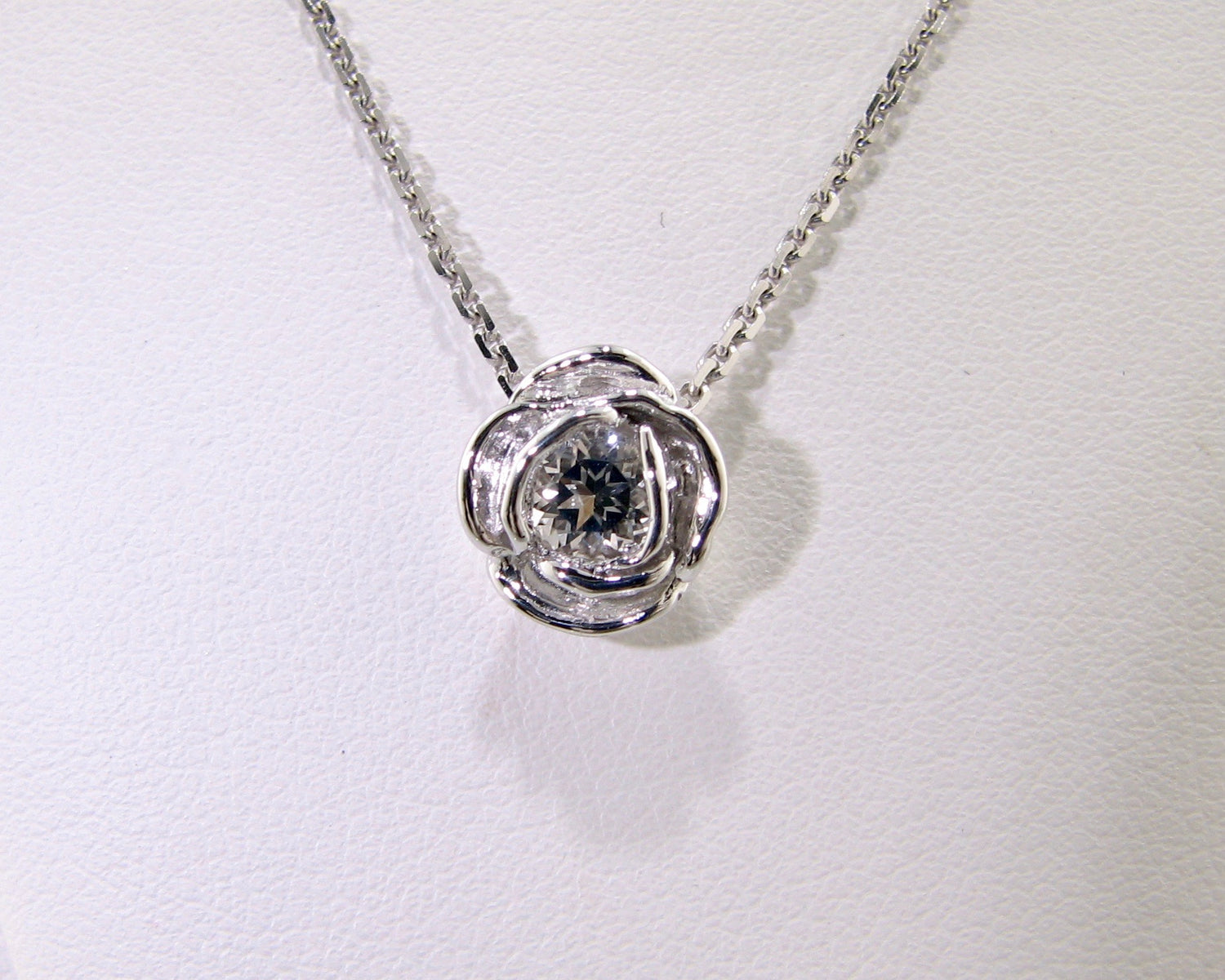 Silver White Topaz April Birthstone Necklace, Rose Slider