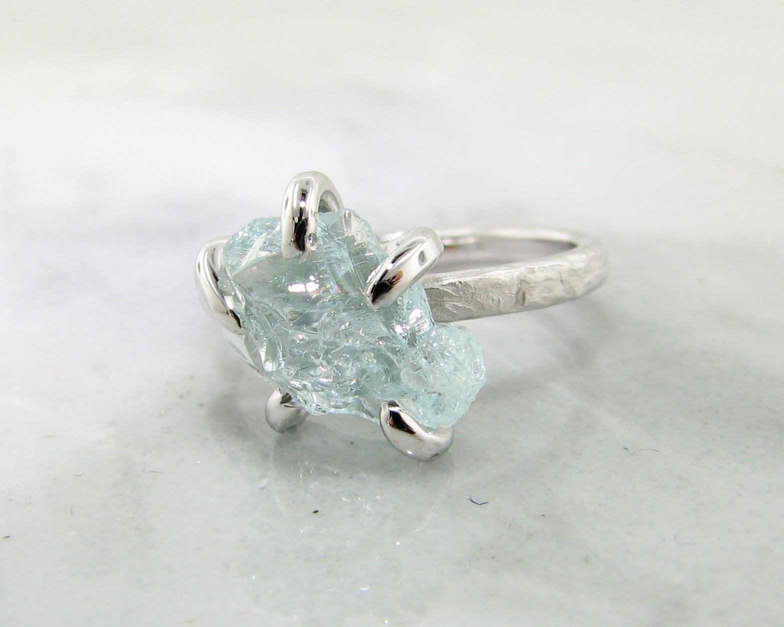 Raw Aquamarine Silver Ring, Glacier