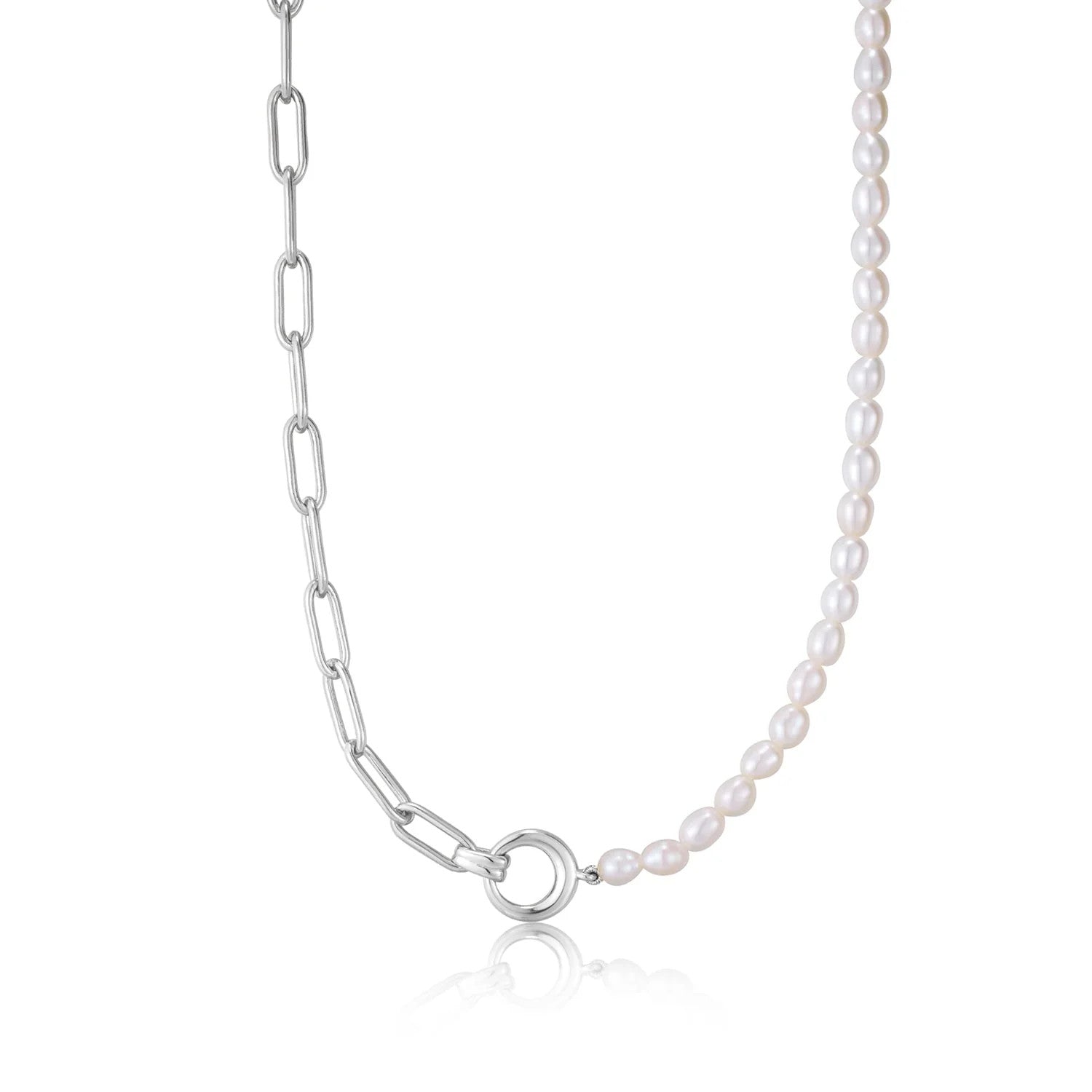 Silver Pearl Chunky Link Chain Necklace