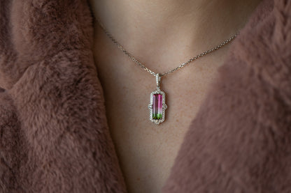 Wowza Watermelon Tourmaline Framed with Brilliant Diamonds