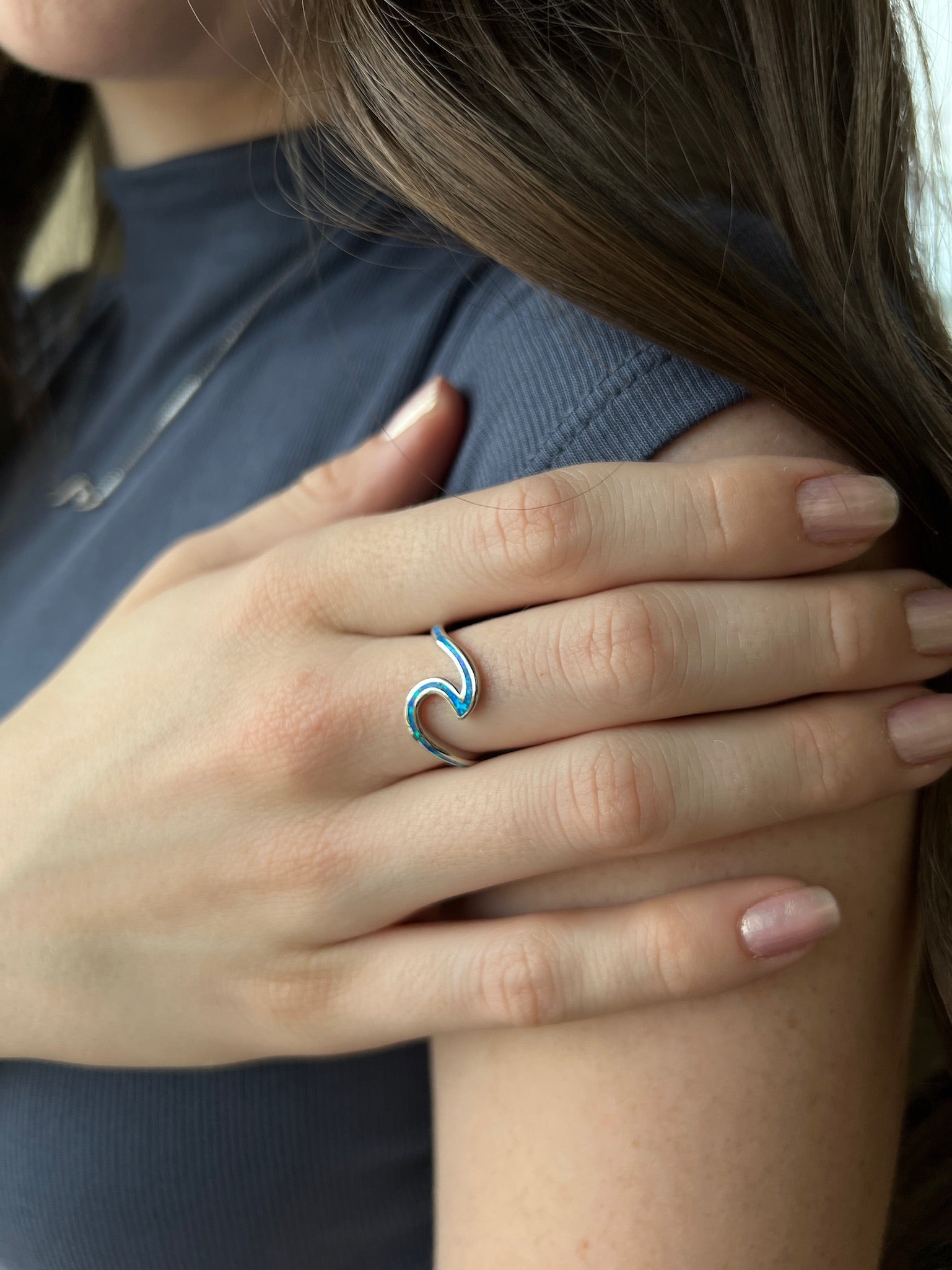 Blue Inlay Opal Wave Ring