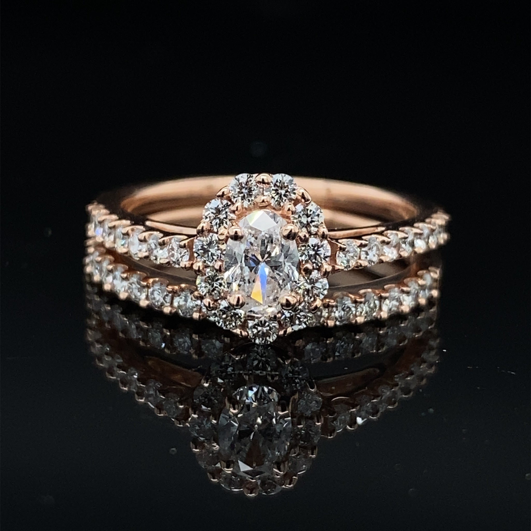 1ctw Oval Cut Diamond Halo Wedding Ring Set