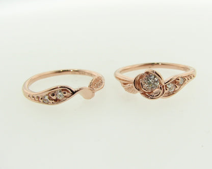 Prize Tea Rose Wedding Set, Rose Gold and Moissanite