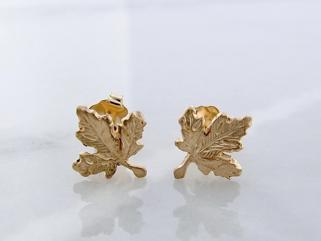 Yellow Gold Maple Leaf Stud Earrings