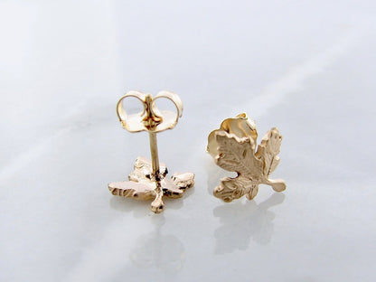 Yellow Gold Maple Leaf Stud Earrings