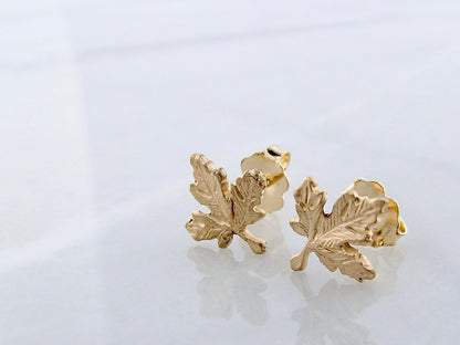 Yellow Gold Maple Leaf Stud Earrings