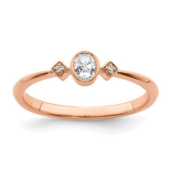 Dainty lil thang promise ring rose gold diamond bezel oval