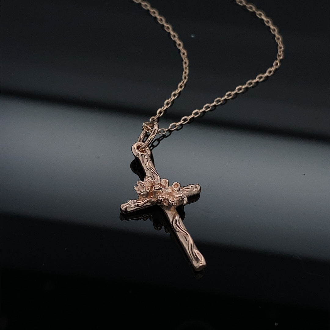 Rose Gold Daisy Vine Cross Pendant and Chain