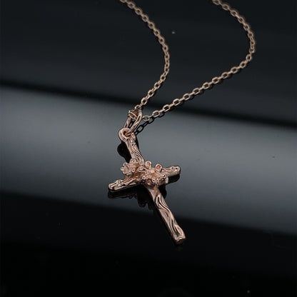 Rose Gold Daisy Vine Cross Pendant and Chain