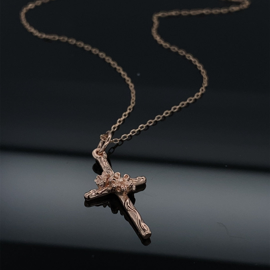 Rose Gold Daisy Vine Cross Pendant and Chain