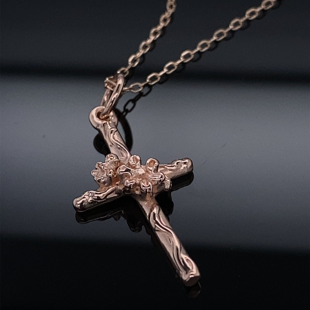Rose Gold Daisy Vine Cross Pendant and Chain